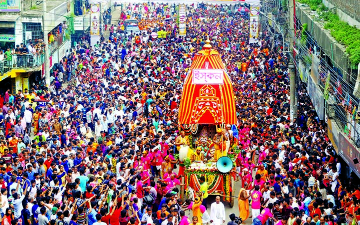 People of the Hindu community brought out a Ratha Yatra rally in the city on Thursday. The snap was taken from Swamibagh area.