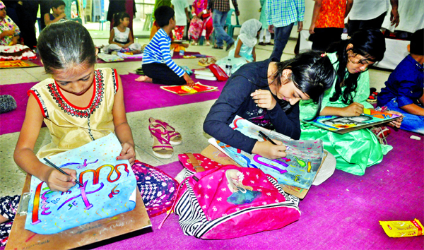 Children took part in the first National Calligraphy Competition organised by Bangladesh Charushilpi Parishad at the Jatiya Press Club on Friday.