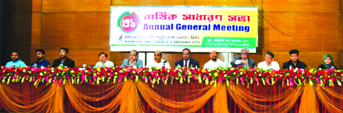 Enamul Hoq, Chairman of Federal Insurance Co Ltd, presiding over its 31st Annual General Meeting at Muktijudho Smrity Milonayaton in the city recently. Abdul Khaleque, Chairman of Executive Committee, Sabirul Hoque, Chairman of Claims Committee and Didaru