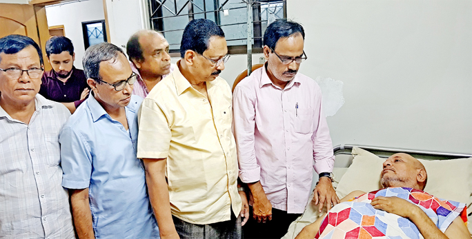 M Reazul Karim Chowdhury , Acting General Secretary , Chattogram City Awami League visiting ailing Sramik leader Bakhtiar Uddin Khan at a hospital in Chattogram recently.