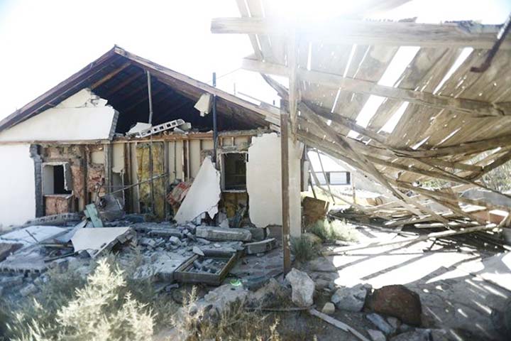 A house is damaged in Trona, California after a 7.1-magnitude earthquake.