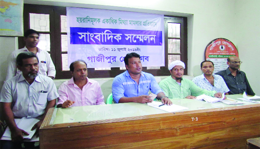 GAZIPUR: Md Masud Rana Ershad, former President, Gazipur City Chhatra Dal speaking at a press conference protesting false cases against him yesterday.