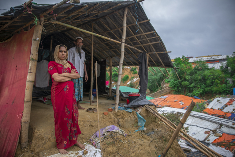 Two Rohingya refugees' shelter collapsed due to heavy rainfall at Rohingya Camps in Cox's Bazar yesterday.