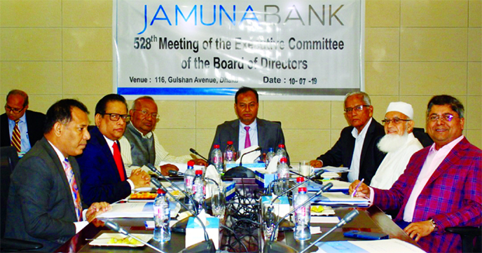 Nur Mohammed, Chairman, Executive Committee, Jamuna Bank Limited and Chairman, Jamuna Bank Foundation, presiding over its 528 EC Meeting recently. Engineer Md.Atiqur Rahman, Chairman, Engineer A. K. M. Mosharraf Hussain, Kanutosh Majumder, Shaheen Mahmud,