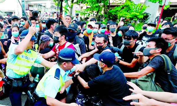 Anti-extradition bill protesters march at Sha Tin District of East New Territories, Hong Kong, China on Sunday.