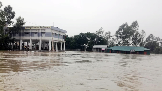 JAMALPUR: Chilnaduli S N High School at Islampur Upazila has been marooned due to flood. This snap was taken yesterday.