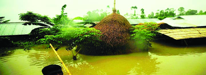 SUNDARGANJ(Gaibandha): Dwelling houses including vast areas went under flood water in Sundarganj Upazila yesterday.