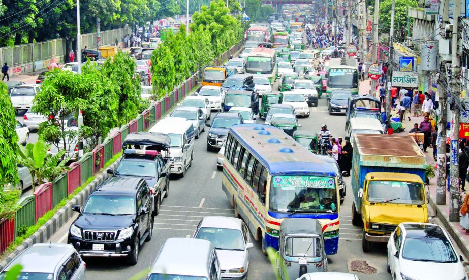 City people witnessed severe traffic gridlock due to political programme by various organisations. This photo was taken from Science Laboratory Road area on Tuesday.