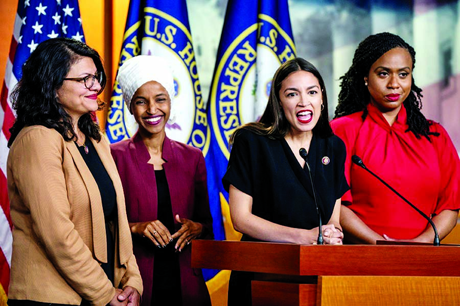 Ayanna Pressley, Ilhan Omar, Alexandria Ocasio-Cortez and Rashida Tlaib responded to the attacks at a press conference on Monday. Internet photo