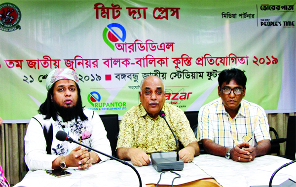 General Secretary of Bangladesh Amateur Wrestling Federation Tabiur Rahman speaking at a press conference at Dhaka Metropolis Football League Committee conference room in the Bangabandhu National Stadium on Sunday.