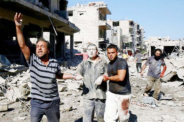 Fifty people were killed and 45 wounded in Russian air strikes on a market in Maaret al-Numan in Syria's Idlib province.