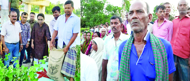 MIRZAPUR (Tangail ): Upazila Administration distributing rice among the erosion victims at Fatahpur Union on Tuesday.