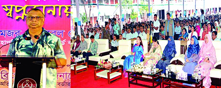 Director General of BGB Major General Safinul Islam speaking at the freshers' reception of intermediate first year students of Birshreshtha Nur Mohammad Public College on its premises in the city's Pilkhana on Saturday.