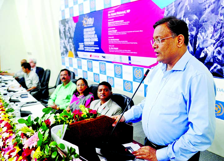 Information Minister Dr Hasan Mahmud speaking as Chief Guest at the journalist fellowship certificate and award giving ceremony at Cirdap Auditorium .