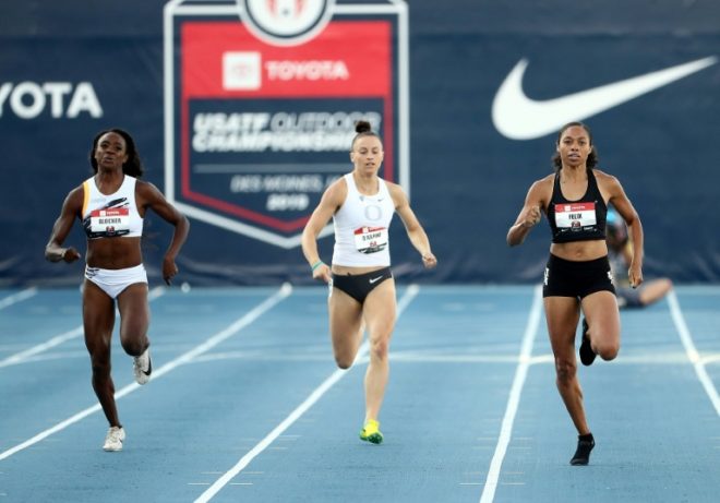 Allyson Felix (left) failed to qualify for the 400m World Championships after a sixth place finish in Des Moines on Saturday.