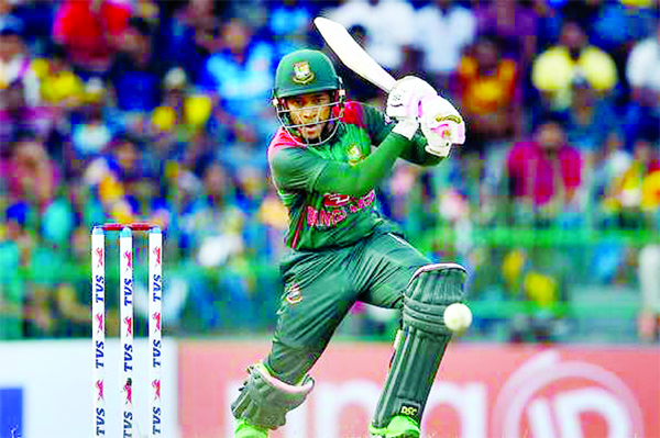 Mushfiqur Rahim of Bangladesh in action during the second ODI match between Bangladesh and Sri Lanka at R Premadasa Stadium in Colombo on Sunday. Mushfiq remained unbeaten with 98.