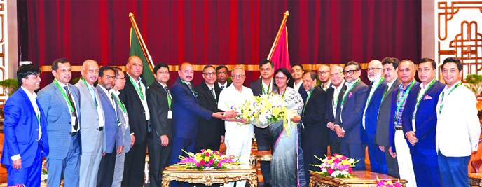 Dr Rubana Huq, President of BGMEA, along with other newly elected board members greeting President Md Abdul Hamid at Bangabhaban on Tuesday.