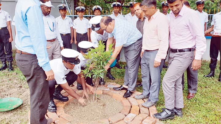 Faisal Azim, Principal, National Maritime Institute inaugurating the tree plantation programme at National Maritime in South Halishahar by planting a tree at the Institute Campus as Chief Guest. All Instructors and officers and staff were present at the p
