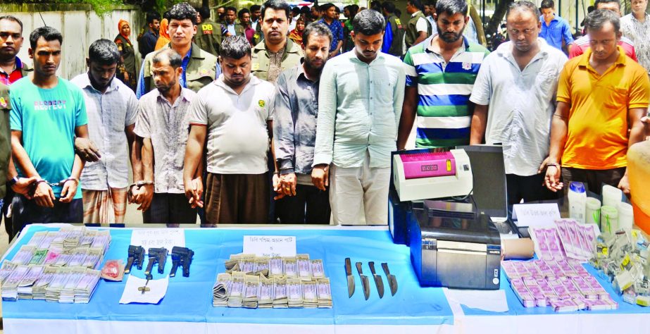 At least 40 active members of dope partymen and four alleged criminals were arrested with arms and Tk 90 lakh counterfeit notes were arrested from city's separate areas by DB police. This photo was taken from in front of DB office on Thursday.