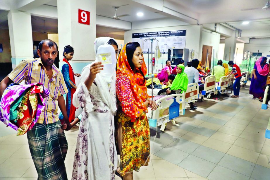 As the hospitals are hard-pressed to accommodate the Dengue patients but the number of new infected people continued to rise. This photo was taken from a hospital in city's Mugdapara area on Thursday.