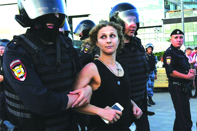 Nearly 1,400 people were arrested at an unauthorised protest in Moscow against the exclusion of opposition politicians from local elections in September.