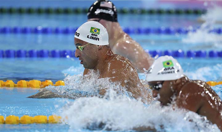 Samuel Pomajevich of the United States competes in the men's swimming 200m butterfly heat at the Pan American Games in Lima, Peru on Tuesday.