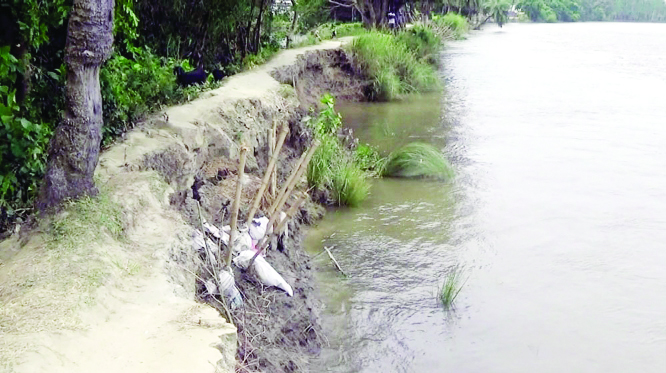 NAOGAON; Jamuna River erosion has taken a serious turn by threatening 8 kilometres dam at Goshgram in Raninagar Upazila point on Friday.