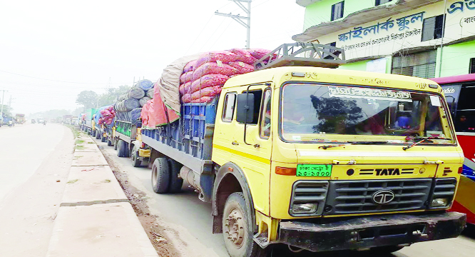 TANGAIL: A view of traffic jam on Dhaka -Tangail Highway ahead of Eid yesterday