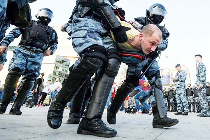 Riot police have arrested more than 2,400 in two recent Moscow opposition rallies File photo