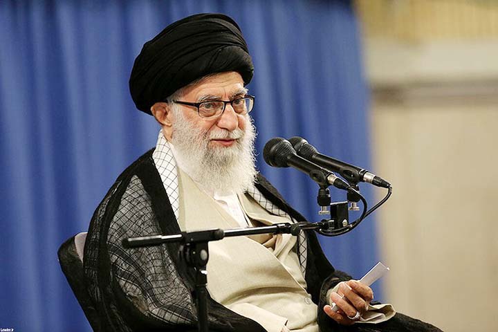 Iran's Supreme Leader Ayatollah Ali Khamenei speaks during ceremony attended by Iranian clerics in Tehran, Iran.