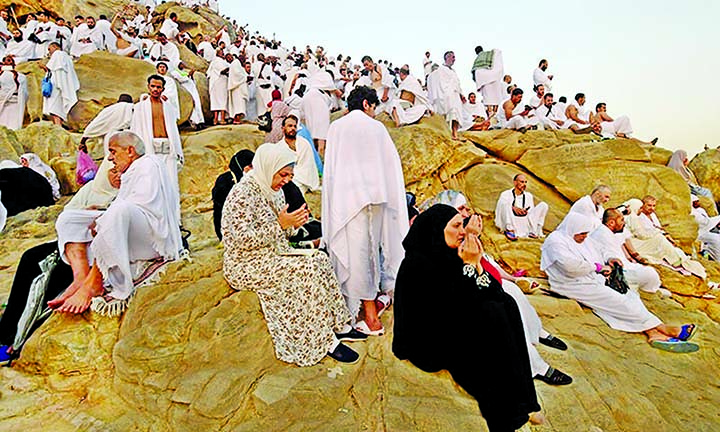 Hajj Pilgrims pray at Mount Arafat, also known as Jabal-al-Rahma (Mount of Mercy), southeast of the Saudi holy city of Makkah, as the climax of the Haj pilgrimage approaches on Saturday.