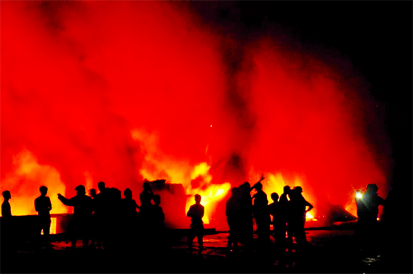 MASSIVE FIRE BREAKS OUT AT CITY SLUM : A massive fire broke out at a slum in Mirpur-7 of the city on Friday evening. Ershad Hossain, duty officer at the Fire Service and Civil Defence Central Control Room, said the fire originated at a shanty of Chalanti