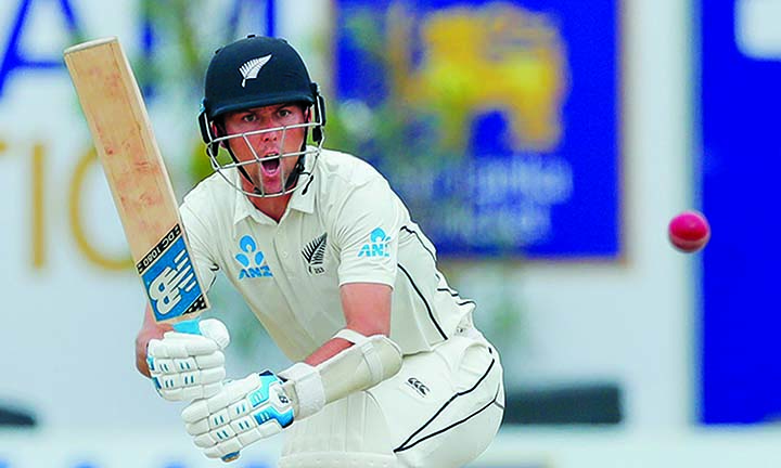 New Zealand's Trent Boult plays a shot during the first Test cricket match against Sri Lanka in Galle, Sri Lanka on Saturday.