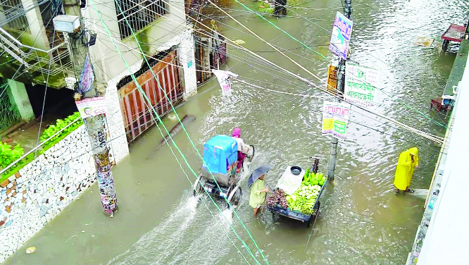 KHULNA: Most of the areas in Khulna City have been inundated due to heavy rainfall from Friday. This picture was taken from Baniyakhamar area on Saturday.