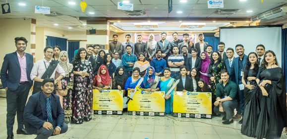 Guests, participants and winners of a competition titled 'Game of Presentations Volume 2.0' are at a photo pose at the auditorium of Chittagong Independent University recently.