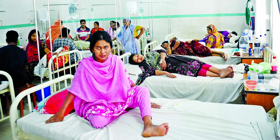 Women dengue patients are being treated at the Holy Family Hospital in Dhaka. This photo was taken on Monday.