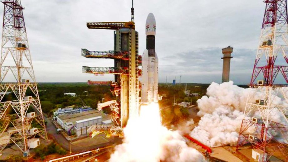 GSLVMkIII-M1 carrying Chandrayaan-2 lifts off from Satish Dhawan Space Centre in Sriharikota.