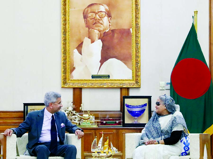 Visiting Indian External Affairs Minister S. Jaishankar called on Prime Minister Sheikh Hasina at Ganobhaban on Tuesday. PID photo