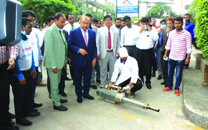 Local Government Minister Md.Tazul Islam, inaugurated the month-long dengue eradication program as chief guest organised by Jamuna Bank Foundation in the city recently. Nur Mohammed, Chairman, Jamuna Bank Foundation and Mirza Elias Uddin Ahmed, AMD of the