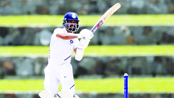 Ajinkya Rahane of India plays a shot during day one of the first Test between India and West Indies at the Sir Vivian Richards Stadium in Antigua on Thursday.