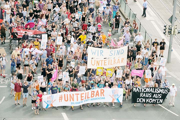 A previous demonstration using the slogan 'unteilbar' (indivisible) in Leipzig in July.