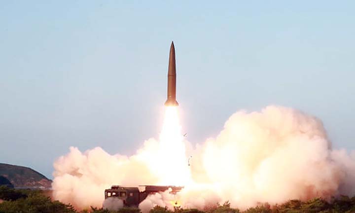 A view of a North Korean missile launch, in this undated picture released by North Korea.