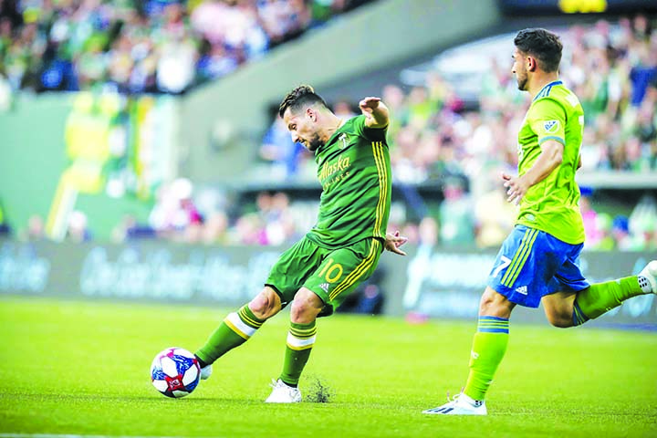 Portland forward SebastiÃ¡n Blanco in action during the first half of a Major League Soccer match between Portland Timbers and Seattle Sounders at Providence Park in Portland on Friday.