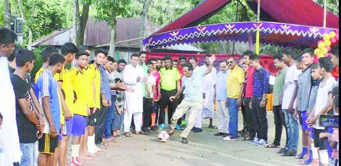 ISHWARDI(Pabna): Cultural personality and President of Ishwardi TV Journalists Association T A Panna inaugurating final match of a football tournament at Maijidia Islam Para Government Primary School premises organised by Ekota Sporting Club on Frid