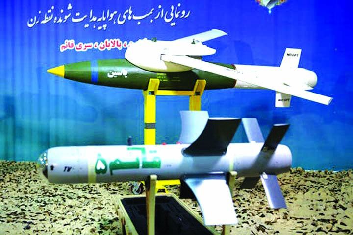 Photo shows Iranian-made smart bombs and drone during an unveiling ceremony in Tehran. The semi-official ILNA news agency quoted Iranian Gen. Mohsen Rezaei on Sunday as denying claims by the Israeli military that it thwarted an imminent Iranian drone atta
