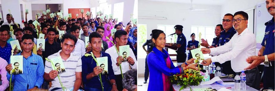 NOAKHALI: Tonmoy Das, DC and Md Alamgir Hossain, SP, Noakhali distributing books titled "Bangabandhu's Unfinished Biography" among the newly- recruited policemen in district at Shaheed Constable Moinul Haque Auditorium recently.