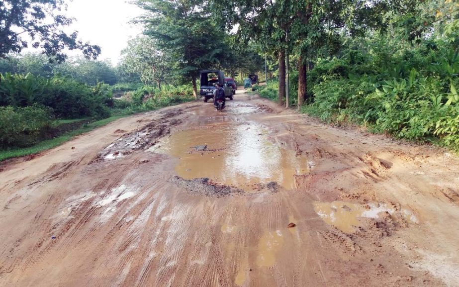 Vehicles movement have been hampering due to dilapidated Fatikchhari Sadar- Kanchannagar Road via Lakkhichhari Road. This snap was taken yesterday.