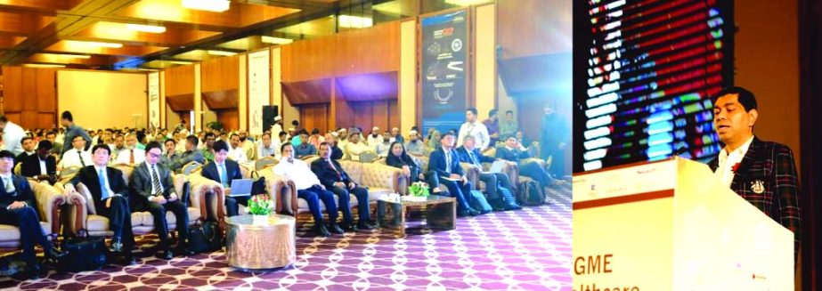Dr. Chowdhury Hasan Mahmud, Managing Director of GME Group, speaking the 'GME Healthcare Summit-2019' as chief guest at Hotel Pan pacific Sonargaon in the city on Saturday. Directors from different government and private hospitals were also present.