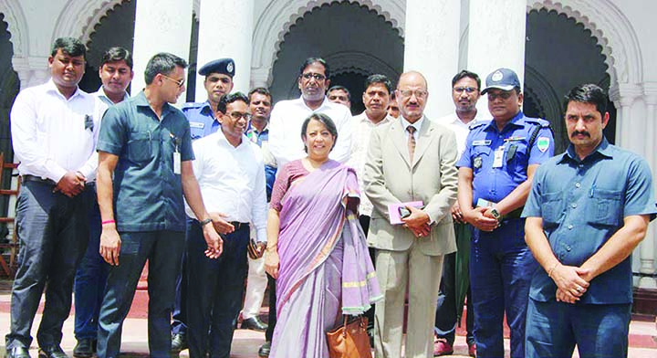 KESHABPUR(Jashore): Indian High Commissioner to Bangladesh Riva Ganguly Das with other high officials posed for a photo session after visiting Michael Madhusudan Dutt's houses in Sagardari Village on Wednesday.