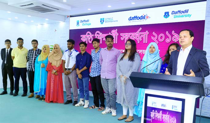 Dr Md. Sabur Khan, Chairman of Daffodil Family speaks at a reception program arranged for HSC passing out students of Daffodil International College and Daffodil College of Human Development held at 71 Milonayoton of Daffodil International University on S